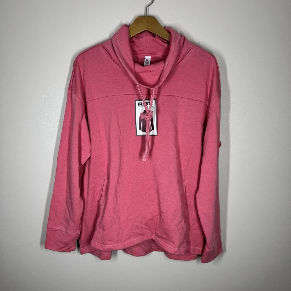 RBX Women's Size XL Mineral Wash French Terry Cowl Neck Sweatshirt Pink $58 NWT